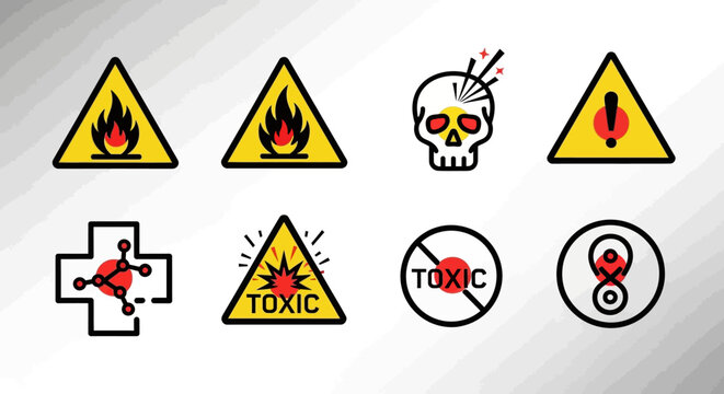 Warning signs and symbols icons set.