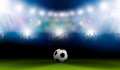 Fototapeta premium Fussball in einem Fussballstadion mit Fans im Hintergrund