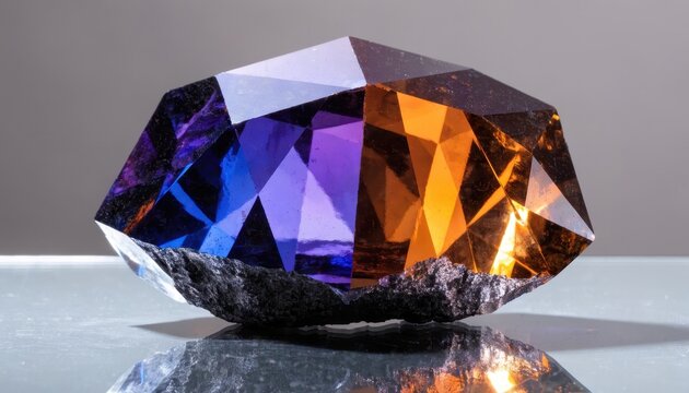 Large multicolored diamond gemstone on gray background