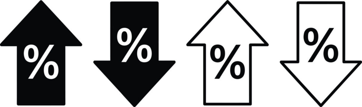 Percentage change icons set with up and down arrows for business and finance