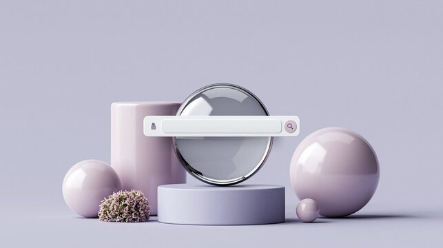 Soft Squishy Fintech: 3D inflated pastel cylinders and spheres arranged geometrically, high-gloss finish, a clean interface overlay floating right in the middle of the composition