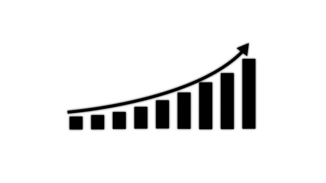 Animated bar chart with rising trend arrow showing business growth and success graph