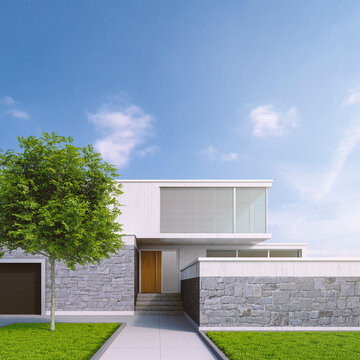 Modern one-family house, 3D Rendering