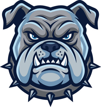 Bulldog mascot logo. Angry dog head vector illustration. Fierce canine sports emblem. Grey bulldog face. Professional mascot design. Bulldog icon. Animal head symbol. Pitbull mascot character. Esports
