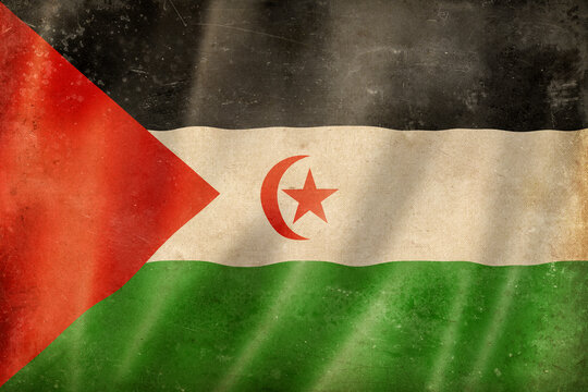Old vintage flag of Sahrawi, worn and stained