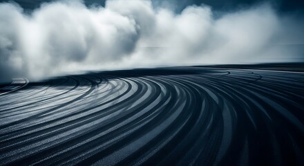 Fototapeta premium Drifting Race Car Tire Smoke on Wet Track Cinematic