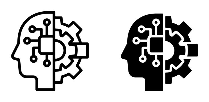 Artificial Intelligence Icon Set, AI Brain Technology, Machine Learning Concepts, Digital Mind Processing, Neural Network Symbol