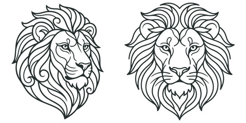 Fototapeta premium Majestic lion head graphic design isolated on white.
