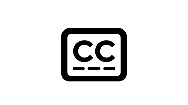 Closed captions icon black and white symbol on white background