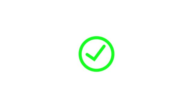 Chick mark animation on circle. tick mark symbol ok button animated. animation green check mark that symbolizes approval or success. right mark icon