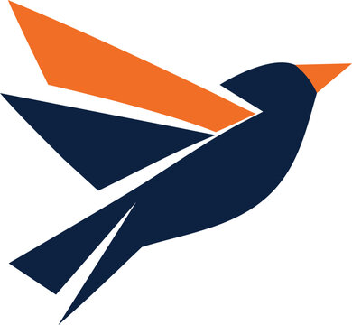Geometric stylized bird in flight with orange and blue colors