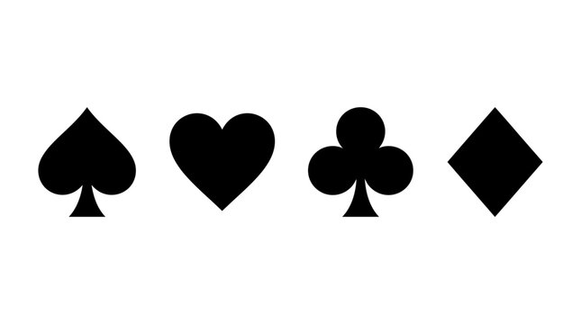 Playing card suits silhouettes on a white background