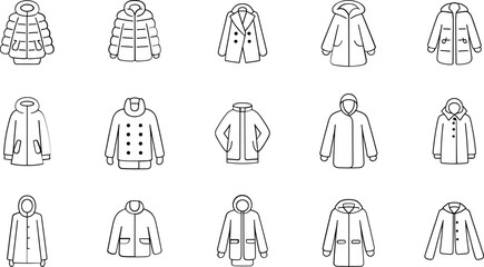 Winter jacket outline collection set, fashion outerwear clothing vector illustration isolated modern apparel design bundle elements © Sume