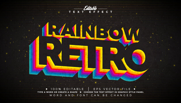 Rainbow Retro Editable Text Effect Graphic Style with Colorful Vintage Typography Lettering on Dark Background Premium Scalable Mockup Illustration Template for Greeting Card, Party Flyer, Sale Banner