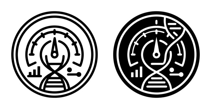 Speedometer DNA Science Icons, Genetic Research Gauge Vector Set, Biology Performance Meter Graphics, Data Analysis Speed Indicator