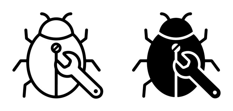 Bug Fixing Icons, Software Debugging Symbols, Technical Support Vector Graphics, Computer Error Resolution Tools