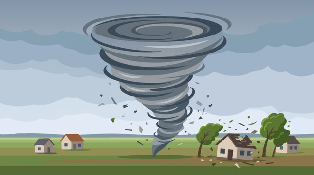 Tornado Disaster Scene Flat Vector Illustration