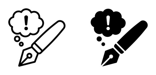 Fountain Pen Idea Icons, Writing Concept Symbols, Creative Thought Bubbles, Ink Pen Inspiration Graphics, Editorial Alert Icons © Rumpa
