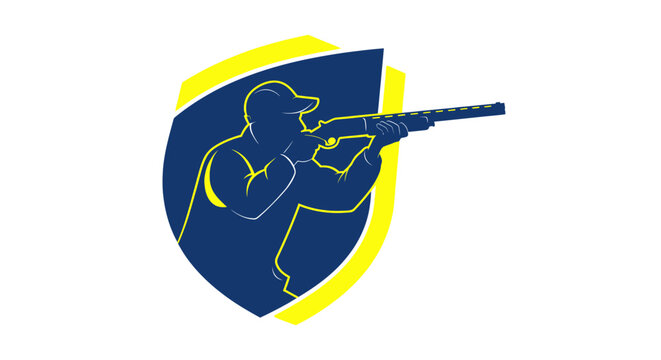 Clay Shooting Sports Emblem - Hunter with Shotgun Silhouette