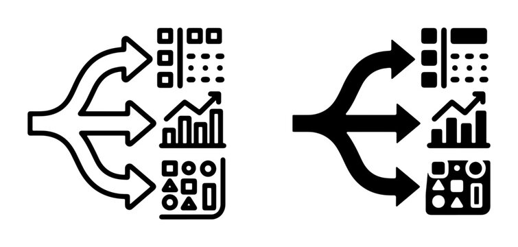 Data Flow Icons, Analytics Charts, and Information Sorting Symbols. Vector Set for Business Strategy and Digital Organization.