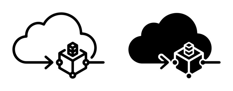 Cloud Computing Data Transfer Icons, Data Storage and Network Connection Symbols, Digital Information Flow and Cloud Service Icons