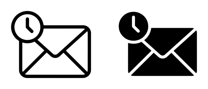 Email Notification Icons: Clock on Envelope, Time Stamp, Message Alert, Communication Symbol, Digital Communication, Inbox Status, Urgent Mail, Pending Delivery, Waiting Message