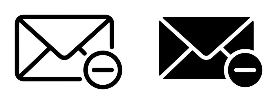 Email Delete Icon Set, Envelope Remove Symbol, Mailbox Message Removal Graphic, Communication Deletion Vector Art