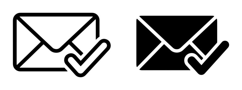 Email Icons, Envelope with Checkmark, Communication Symbols, Digital Mail, Approved Message Graphics, Vector Set