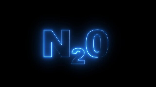 Glowing neon Nitrous Oxide gas animation on a black background. representing the nitrous oxide molecule in a dramatic and mysterious style. 4k
