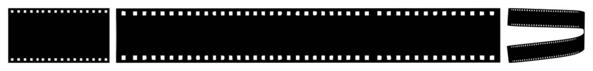 Obraz premium Film strip set with black silhouette against white backdrop featuring cinema, photography, motion picture with filmic and nostalgic