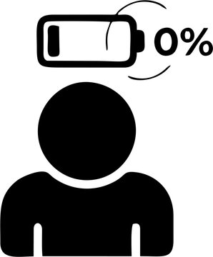 Tired Person Silhouette with Zero Percent Empty Battery Icon for Burnout Concept, empty battery, low energy, human burnout, tired silhouette, mental fatigue, chronic stress, zero percent, exhausted