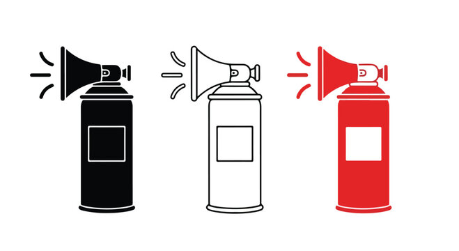 Three fire extinguishers in black white and red colors with safety symbols on a white background for emergency
