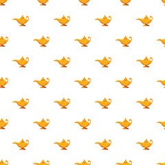 Fototapeta premium Golden magic lamps repeat across a white background, forming a seamless pattern
