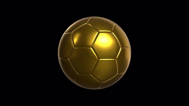 Rotating 3d golden football soccer ball on transparent background 