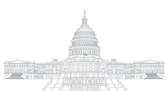 US Capitol Building Line Drawing, Government Landmark, White House Illustration