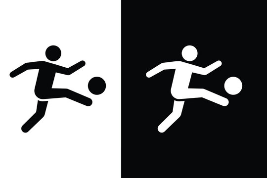 Soccer player kicking ball silhouette icons