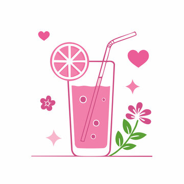 Pink Drink with Citrus Slice and Flowers