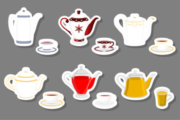 Fototapeta premium Big colored set different types porcelain teapots for tasty tea