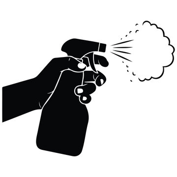 Hand using spray bottle silhouette vector illustration line art cleaning service icon sign.