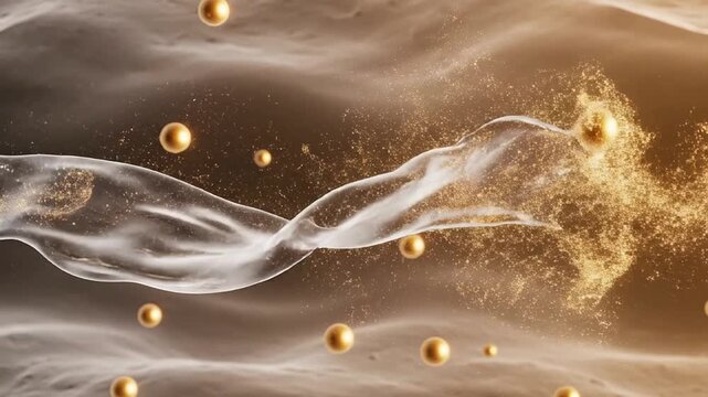 Dynamic Interaction of Golden Particles in Scientific Background Animation with Energy Transfer Effects for Professional Use