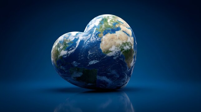 Heart shaped planet earth floating in deep blue space environment