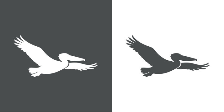Logotipo con dibujo minimalista de la silueta de un pel&iacute;cano con las alas abiertas volando, visto en perspectiva 
