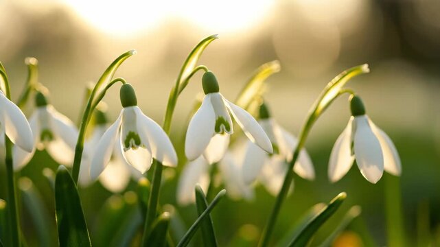 Gentle snowdrops bloom in sunlight while signifying spring with a serene and hopeful mood