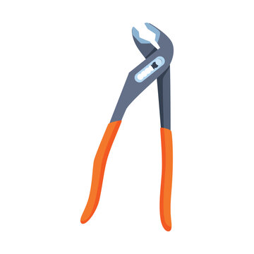 An illustration of a pair of adjustable plumbers pliers with orange handles, used for gripping, twisting and turning various objects during plumbing work.
