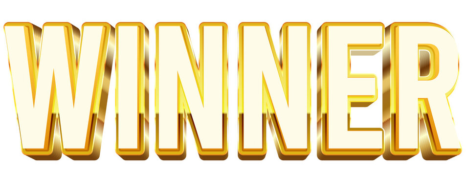 Winner bold 3d text effect typography illustration with shiny gold color theme and metallic glossy style isolated on a transparent background.
