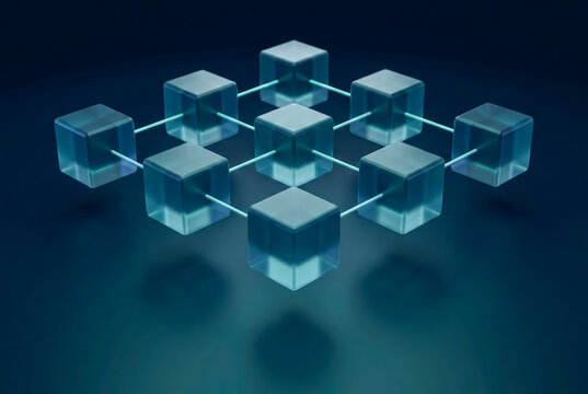 Abstract 3D Blockchain Network with Glass Cubes