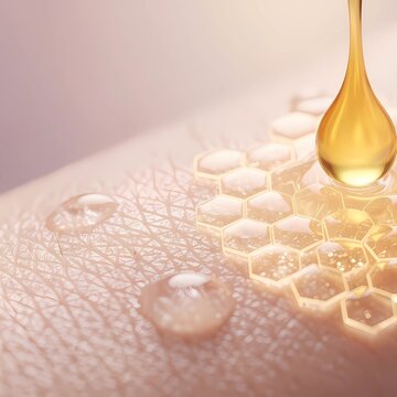 Macro Photograph of Honey Application on Human Epidermis, Apitherapy and Dermatological Research Concept