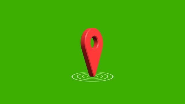 3D Location Pin Animation on Green Screen, Map Red Marker GPS Icon Overlay RGB Alpha Black Background