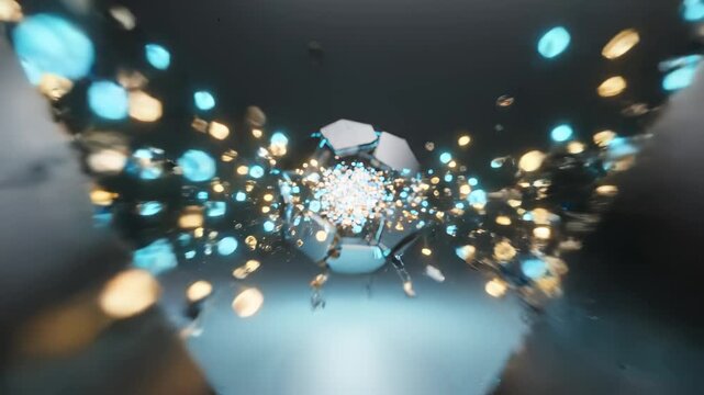Geometric structure with glowing elements perfect for UI/UX elements and digital motion graphics