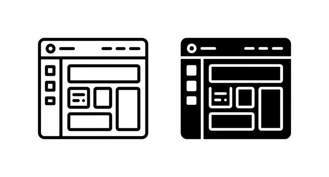 Website Layout Templates, Web Design Wireframe Icons, Digital Interface Mockup Elements, Responsive UI Structure Graphics